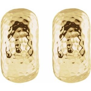 Earrings 14K Yellow Hammered Hollow J-Hoop Earrings