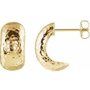 Earrings 14K Yellow Hammered Hollow J-Hoop Earrings