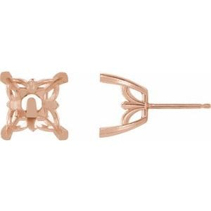 Earrings 14K Rose 4x4 mm Square V-Prong Earring Mounting