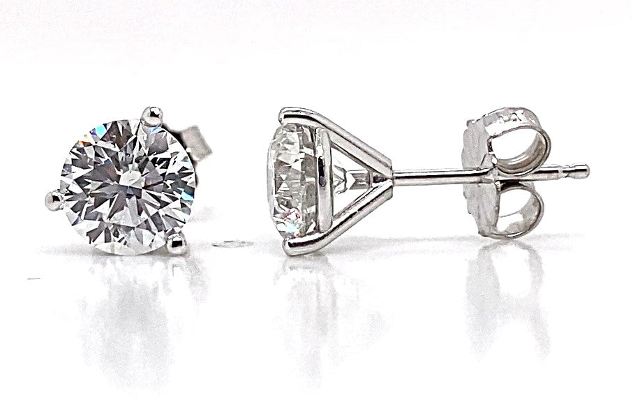 14k white gold  2.01ct tw natural diamond round brilliant f/i1  stud martini style earrings