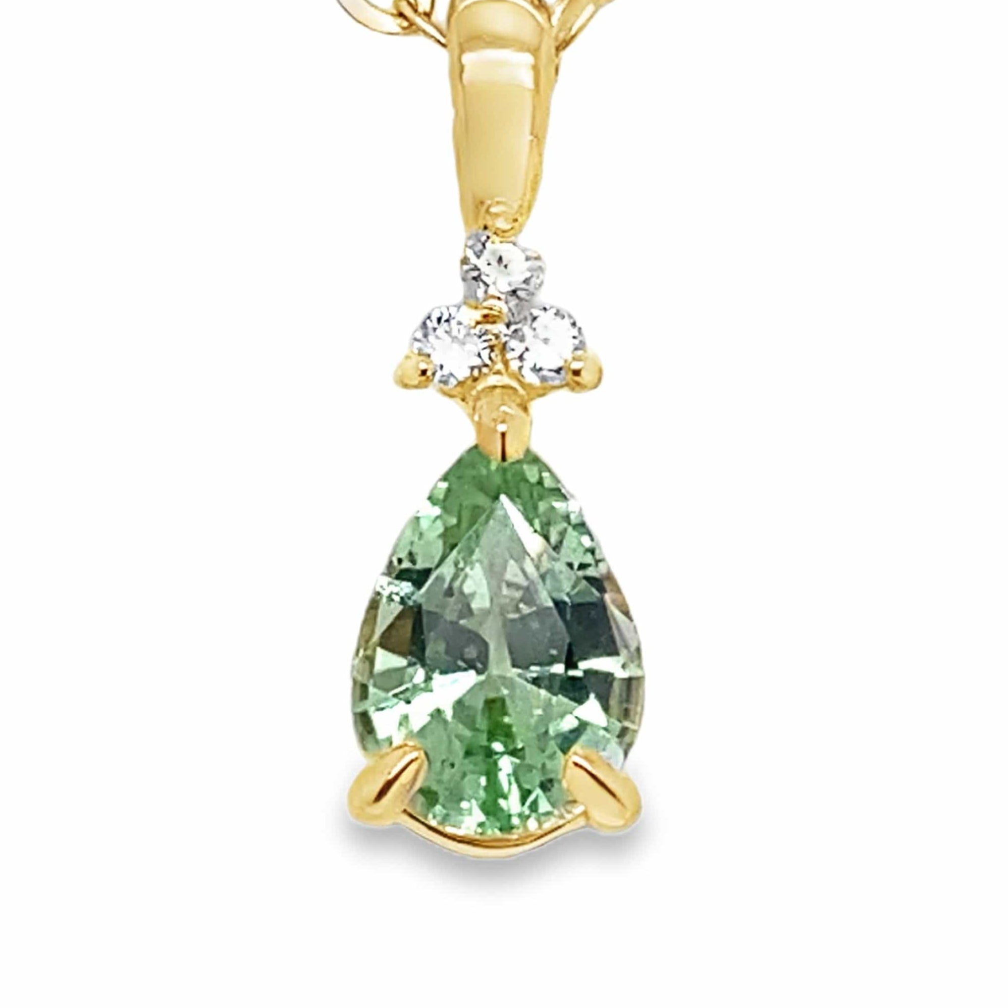 14KY 1.34CT PEAR LIGHT GREEN DEMANTOID GARNET .12CTW DIAMOND PENDANT