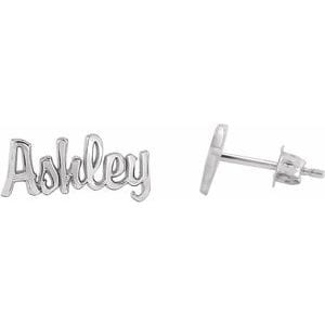 Earrings 14K White Script Nameplate Earrings
