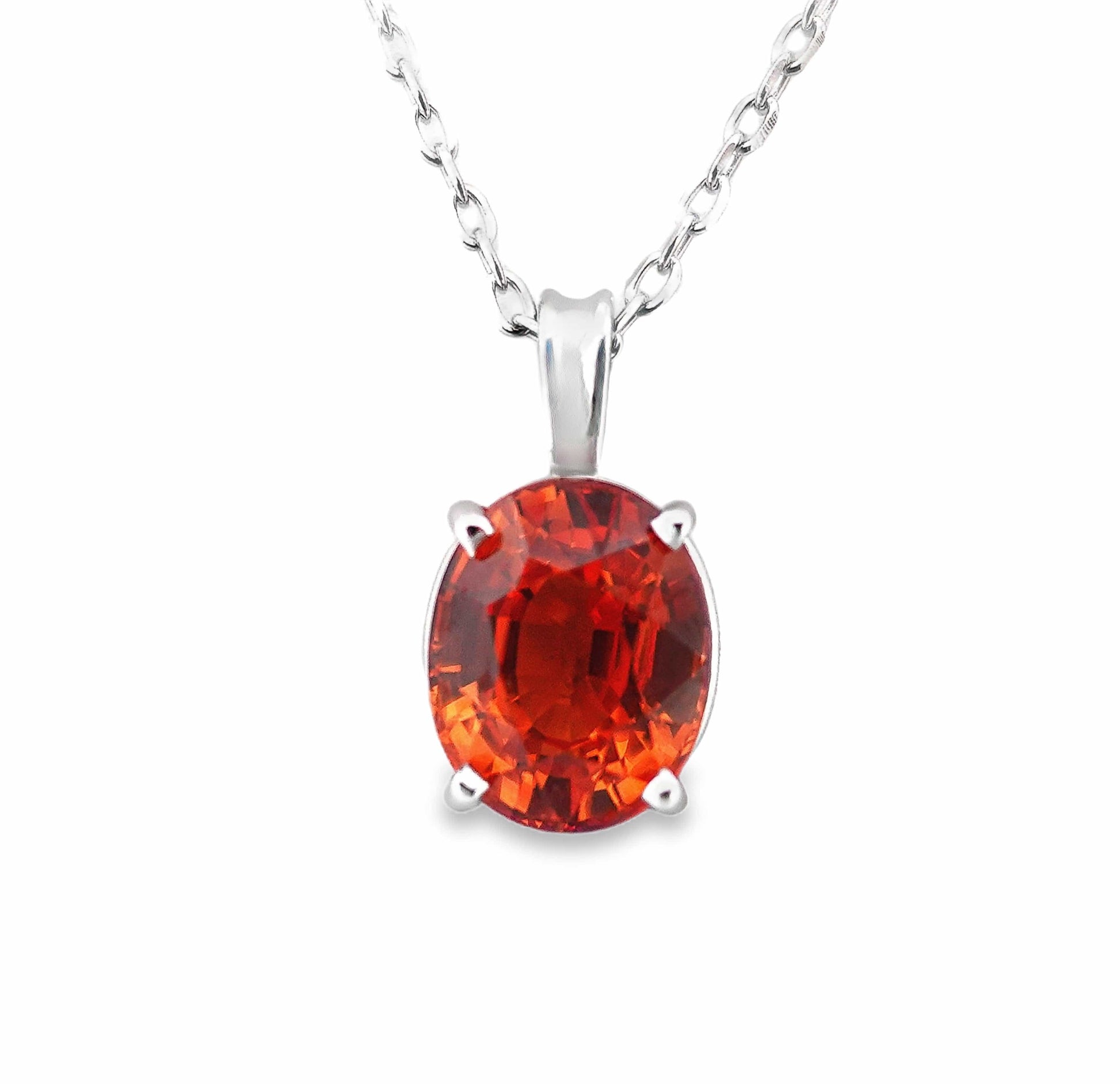14KW 10X8MM OVAL MANDARIN GARNET AA SCROLL PENDANT