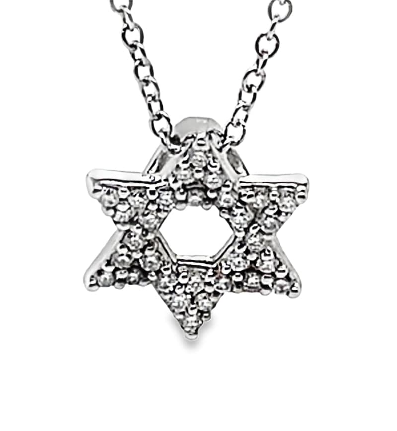 14K WHITE GOLD DIAMOND STAR OF DAVID PENDANT NECKLACE 1/8 CT