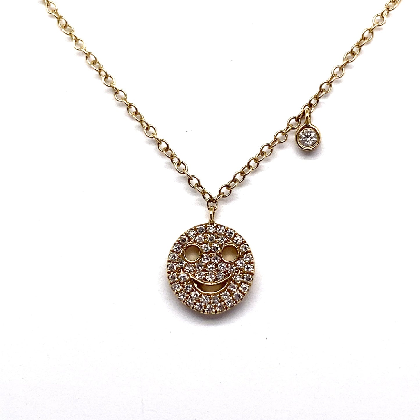 christopher fine diamonds 14k yellow gold .12 ct tw natural diamond  smile face pave plate necklace