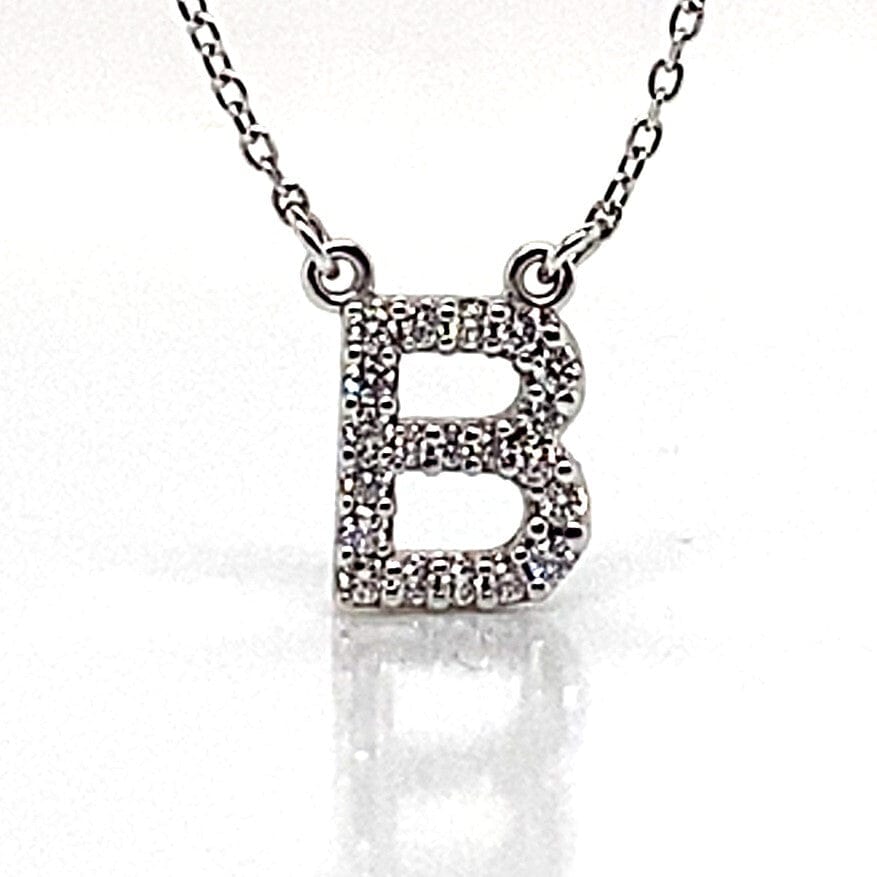 14K WHITE GOLD 1/5 CT TW NATURAL ROUND BRILLIANT DIAMOND "B" SHAPE PENDANT WITH CHAIN