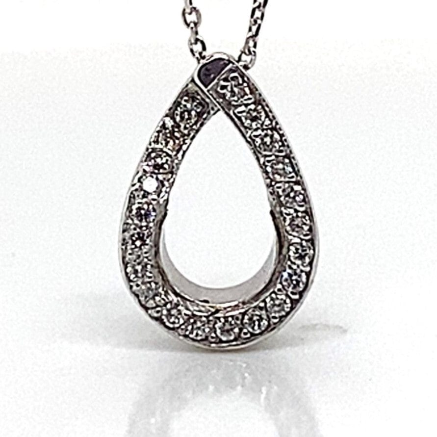 14K WHITE GOLD 1/4 CT TW NATURAL ROUND BRILLIANT DIAMOND PAVE TEAR DROP SHAPE PENDANT WITH CHAIN
