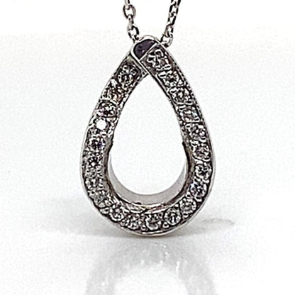14K WHITE GOLD 1/4 CT TW NATURAL ROUND BRILLIANT DIAMOND PAVE TEAR DROP SHAPE PENDANT WITH CHAIN