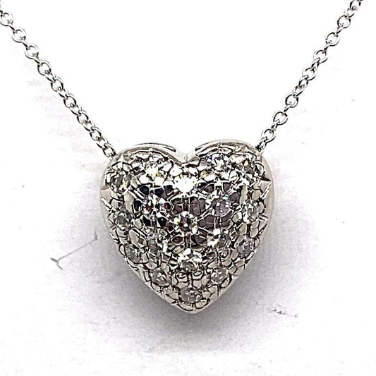 14K WHITE GOLD .36 CT TW DIAMOND HEART NECKLACE  W/ CHAIN