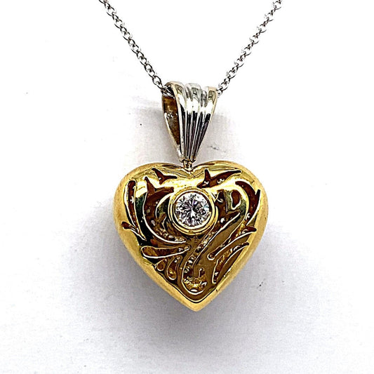 14K WHITE AND YELLOW GOLD 1 CT TW DIAMOND PAVE HEART REVERSIBLE
