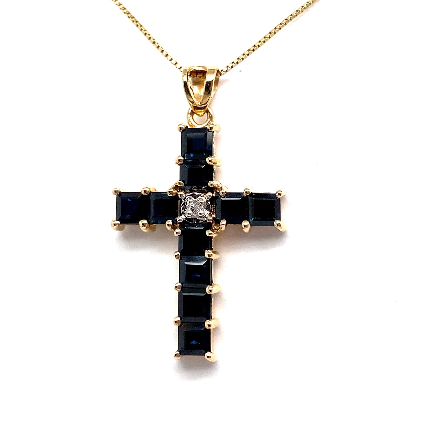 christopher fine diamonds 14k yellow gold 2 1/2 ct tw natural blue sapphire and diamond cross pendant estate