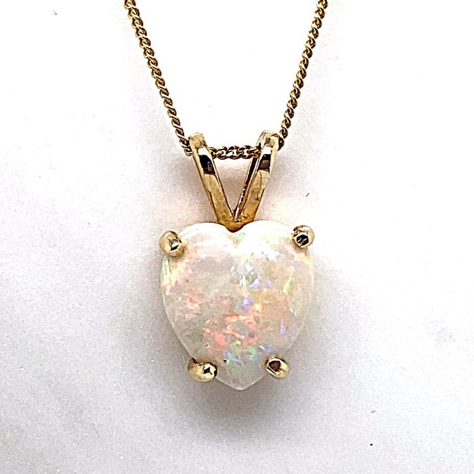 14K YELLOW GOLD 9 MM HEART SHAPE OPAL PENDANT WITH CHAIN