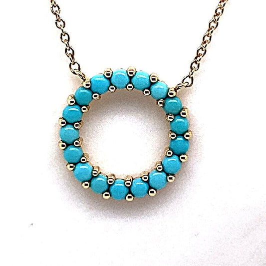 14K YELLOW GOLD NATURAL TURQUOISE ROUND CABOCHON NECKLACE  18"