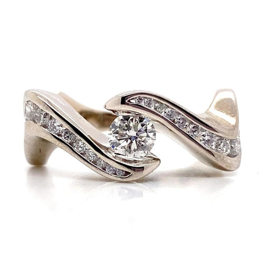 14K WHITE GOLD .54CT NATURAL DIAMOND RBC CENTER 1/2CT TW DIAMOND ACCENT CHANNEL SET