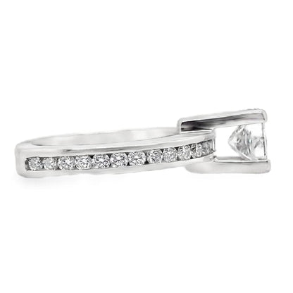 14K WHITE GOLD 1.00 CT PRINCESS CUT G/I1 NATURAL DIAMOND CENTER (CHIPPED NON-CERT) 0.35 CTW NATURAL DIAMOND ACCENTS