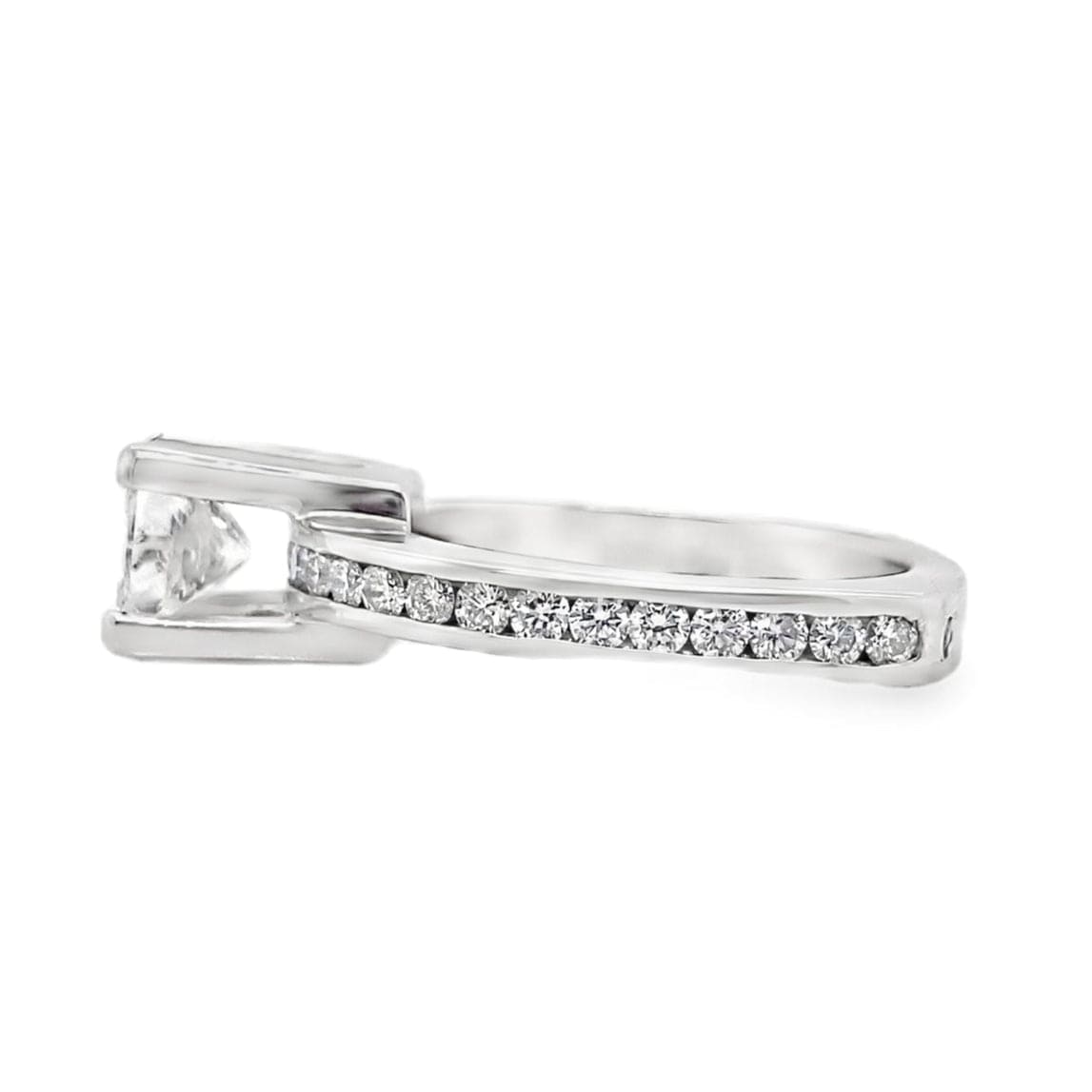 14K WHITE GOLD 1.00 CT PRINCESS CUT G/I1 NATURAL DIAMOND CENTER (CHIPPED NON-CERT) 0.35 CTW NATURAL DIAMOND ACCENTS