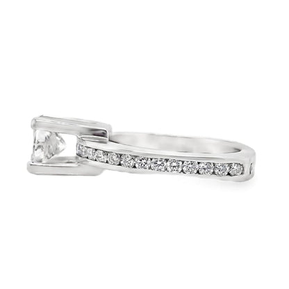 14K WHITE GOLD 1.00 CT PRINCESS CUT G/I1 NATURAL DIAMOND CENTER (CHIPPED NON-CERT) 0.35 CTW NATURAL DIAMOND ACCENTS