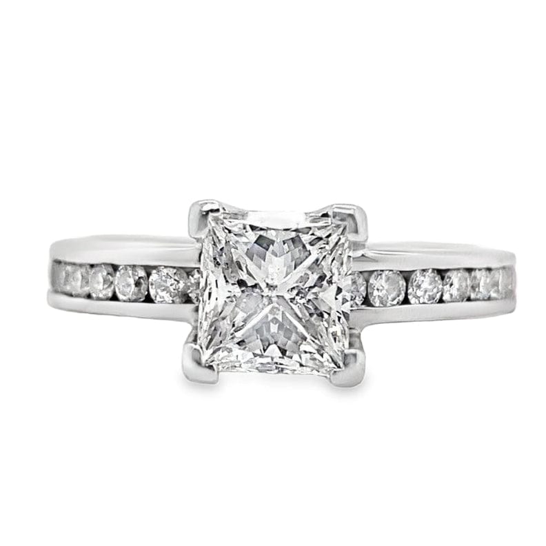 14K WHITE GOLD 1.00 CT PRINCESS CUT G/I1 NATURAL DIAMOND CENTER (CHIPPED NON-CERT) 0.35 CTW NATURAL DIAMOND ACCENTS