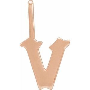 14K ROSE GOTHIC INITIAL V CHARM/PENDANT