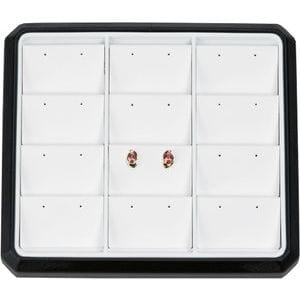 Displays Black & White Matte Leatherette 12-Pair Stackable Stud Earring Display Tray
