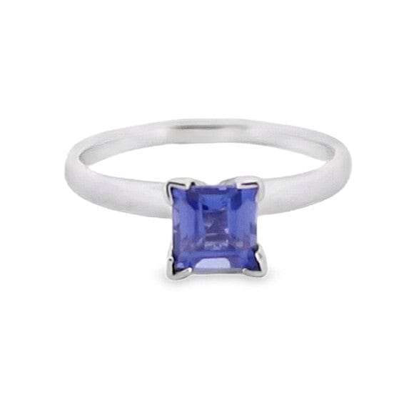 14KW 5MM SQUARE STEP CUT NAT BLUE SAPPHIRE SOLITAIRE RING