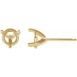 Earrings 18K Yellow 6.5 mm Round 3-Prong Earring Mounting