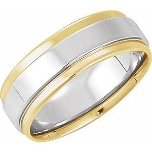 Rings 14K Yellow/White Inlay 7.5 mm Flat Comfort-Fit Band Size 8