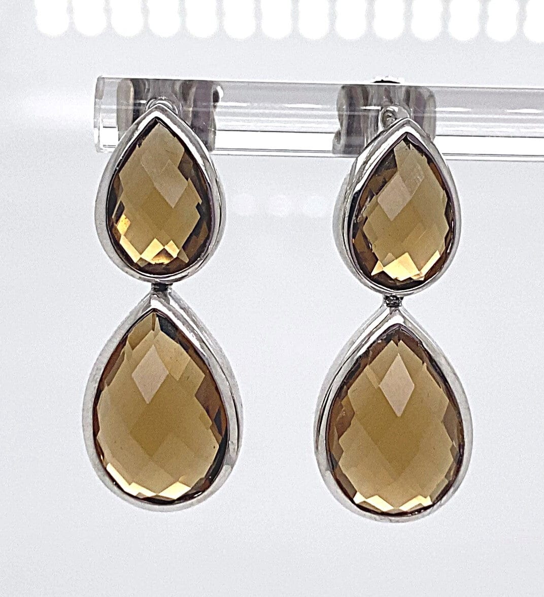 STERLING SILVER SMOKEY QUARTZ TEAR DROP EARRINGS