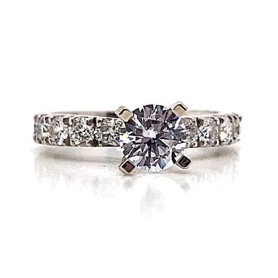 PLATINUM CZ CENTER(6.5 MM RBC) .72 CT TW NATURAL ROUND BRILLIANT DIAMOND ACCENT ENGAGEMENT RING
