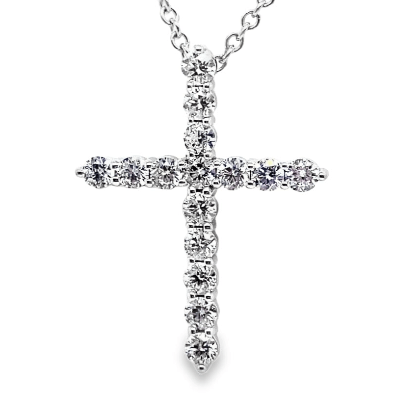 14K WHITE GOLD 1/2CT TW LAB GROWN DIAMOND CROSS NECKLACE  WITH CHAIN