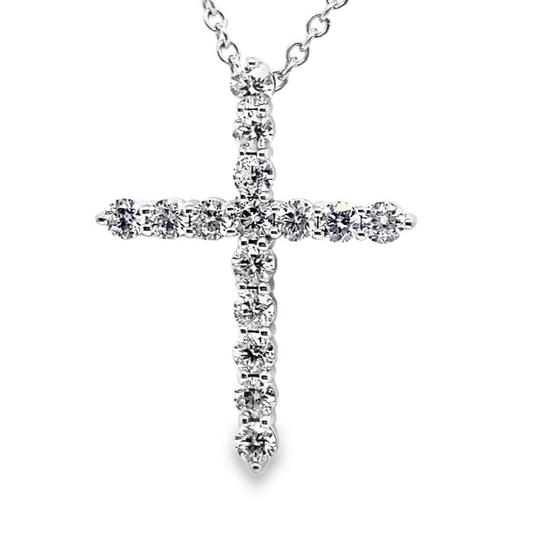 14K WHITE GOLD 1/2CT TW LAB GROWN DIAMOND CROSS NECKLACE  WITH CHAIN