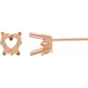 Earrings 14K Rose 5 mm Heart 4-Prong Scroll Earring Mounting