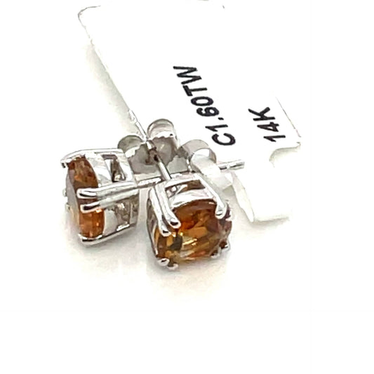 14K WHITE GOLD 1.60CT TW ROUND CITRINE STUD EARRINGS