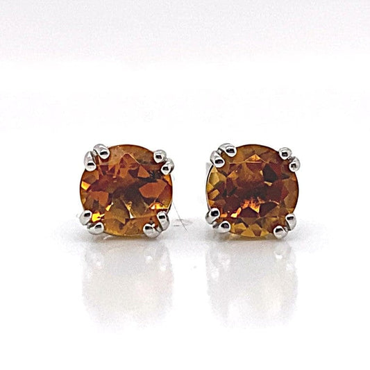 14K WHITE GOLD 1.60 CT  TW ROUND CITRINE STUDS EARRINGS