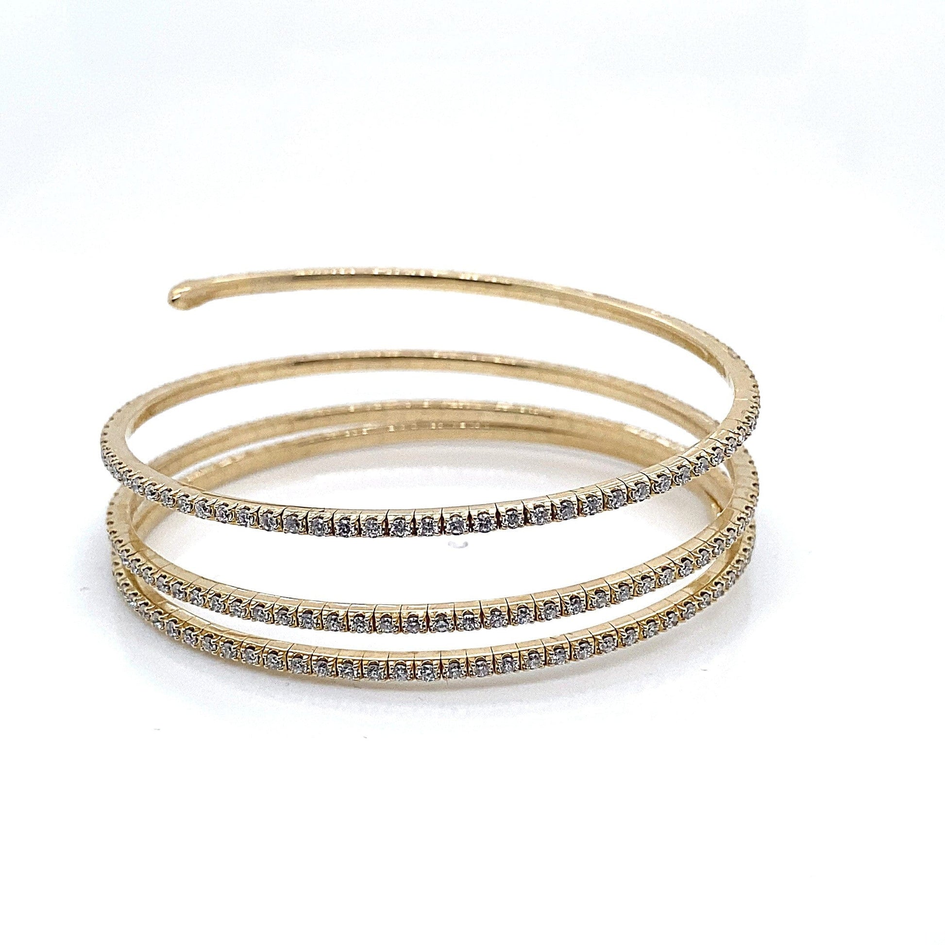 14K YELLOW GOLD 4.05CT TW LAB GROWN ROUND BRILLIANT DIAMOND COIL BANGLE STYLE BRACELET