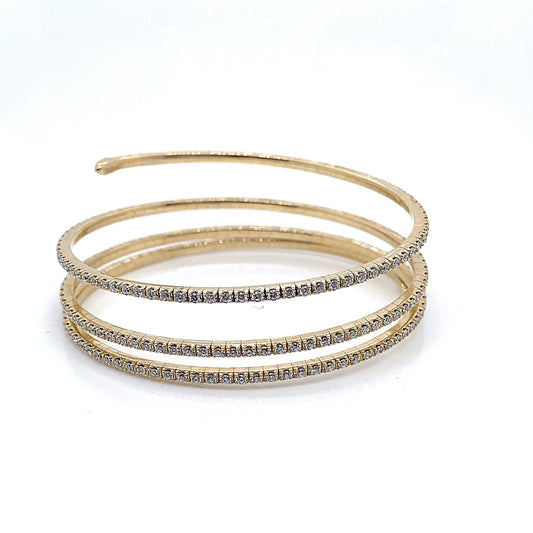 14K YELLOW GOLD 4.05CT TW LAB GROWN ROUND BRILLIANT DIAMOND COIL BANGLE STYLE BRACELET