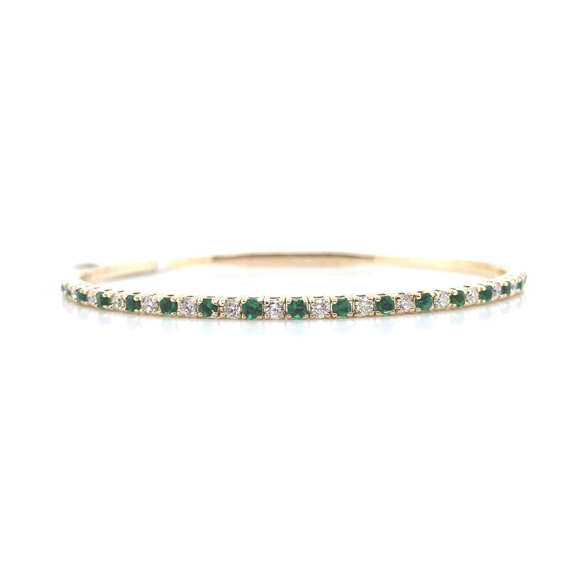14K YELLOW GOLD .49CT TW NATURAL ROUND BRILLIANT DIAMOND .54CT TW NATURAL ROUND EMERALD 6" LENGTH FLEX BRACELET