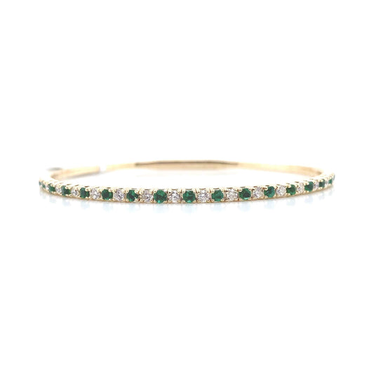 14K YELLOW GOLD .49CT TW NATURAL ROUND BRILLIANT DIAMOND .54CT TW NATURAL ROUND EMERALD 6" LENGTH FLEX BRACELET