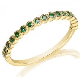 14K YELLOW GOLD .17CT TW NATURAL EMERALD MILGRAIN BAND 17EM
