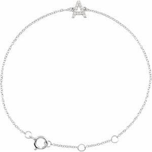 14K WHITE 1/10 CTW NATURAL DIAMOND INITIAL A 6-7" BRACELET