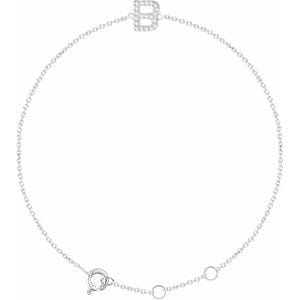 14K WHITE .07 CTW NATURAL DIAMOND INITIAL B 6-7" BRACELET