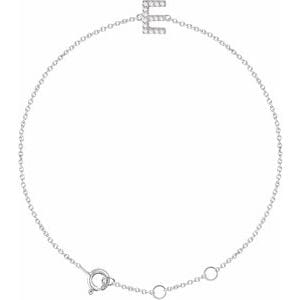 14K WHITE .06 CTW NATURAL DIAMOND INITIAL E 6-7" BRACELET