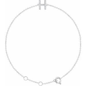 14K WHITE .06 CTW NATURAL DIAMOND INITIAL H 6-7" BRACELET