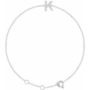 14K WHITE .05 CTW NATURAL DIAMOND INITIAL K 6-7" BRACELET