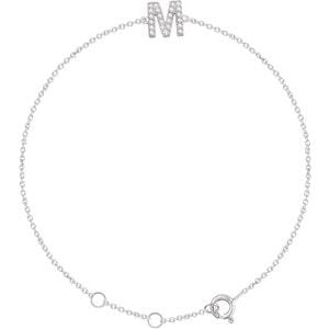 14K WHITE .07 CTW NATURAL DIAMOND INITIAL M 6-7" BRACELET