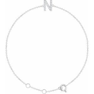 14K WHITE .06 CTW NATURAL DIAMOND INITIAL N 6-7" BRACELET