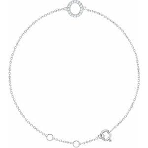 14K WHITE .06 CTW NATURAL DIAMOND INITIAL O 6-7" BRACELET