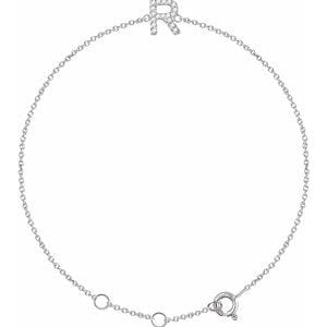 14K WHITE .06 CTW NATURAL DIAMOND INITIAL R 6-7" BRACELET