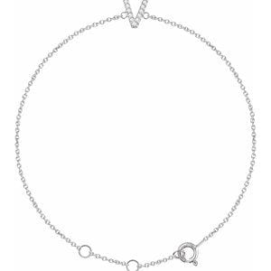 14K WHITE .05 CTW NATURAL DIAMOND INITIAL V 6-7" BRACELET