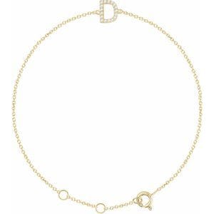 14K YELLOW .06 CTW NATURAL DIAMOND INITIAL D 6-7" BRACELET